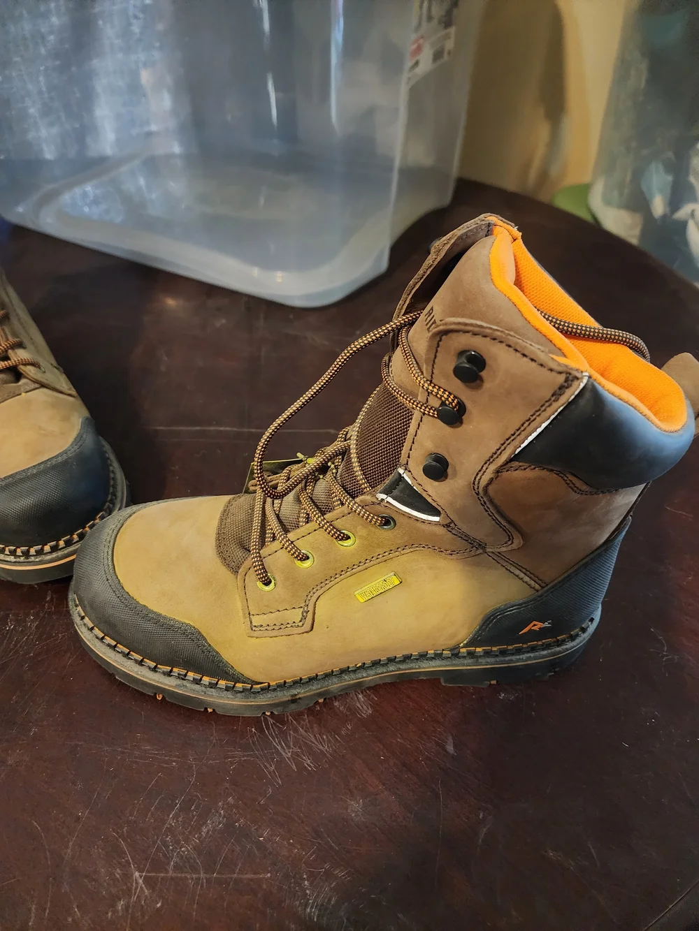 RIDGECUT Men's Brown Safety Boots with Orange Lining